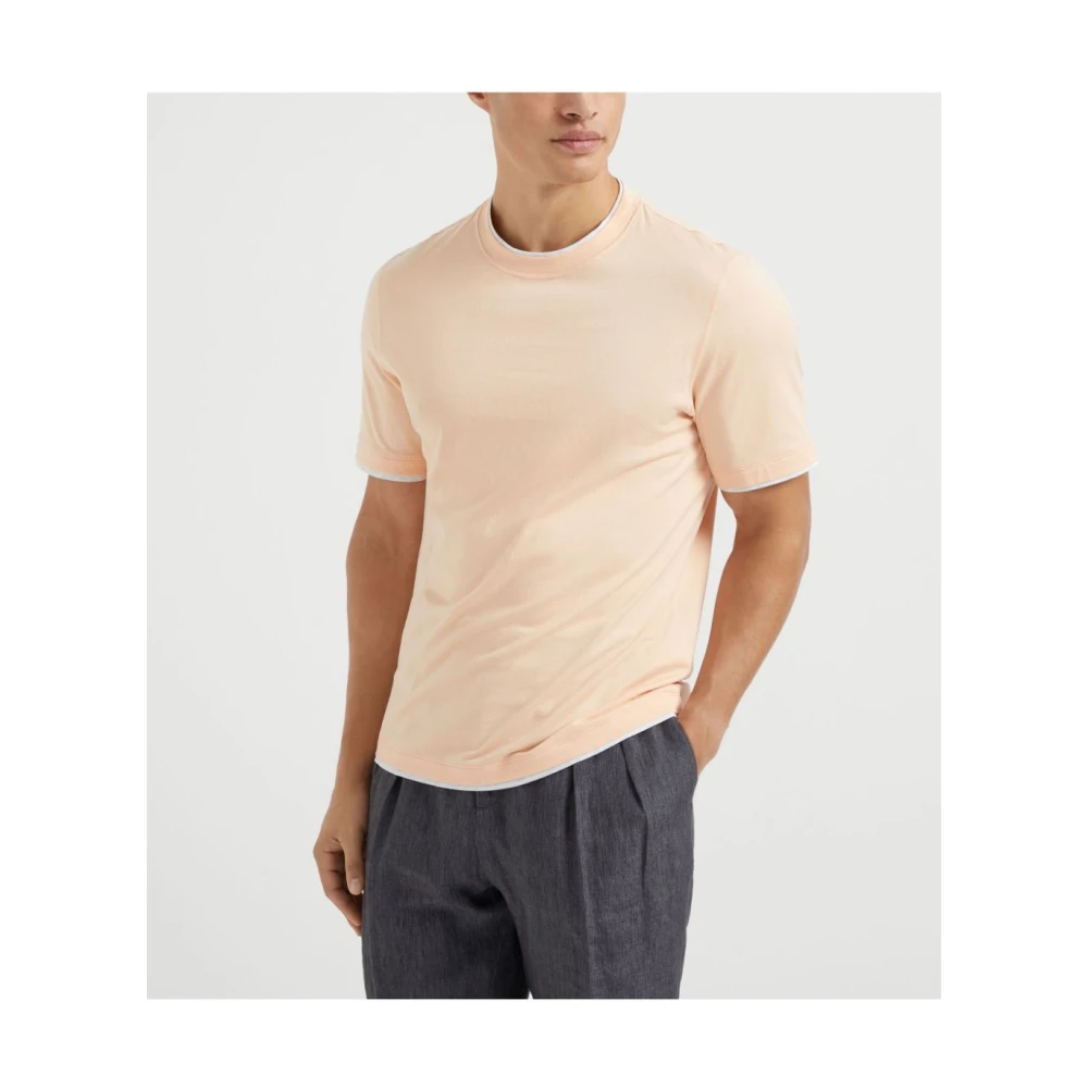 BRUNELLO CUCINELLI Oranje Crew Neck Trui Korte Mouwen Orange Heren