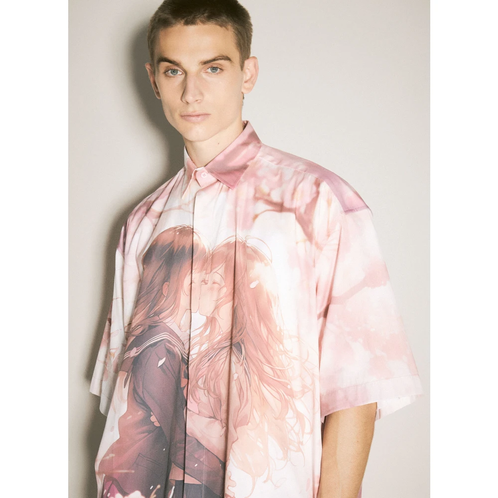 Vetements Anime Grafische Korte Mouw Katoenen Shirt Pink Heren