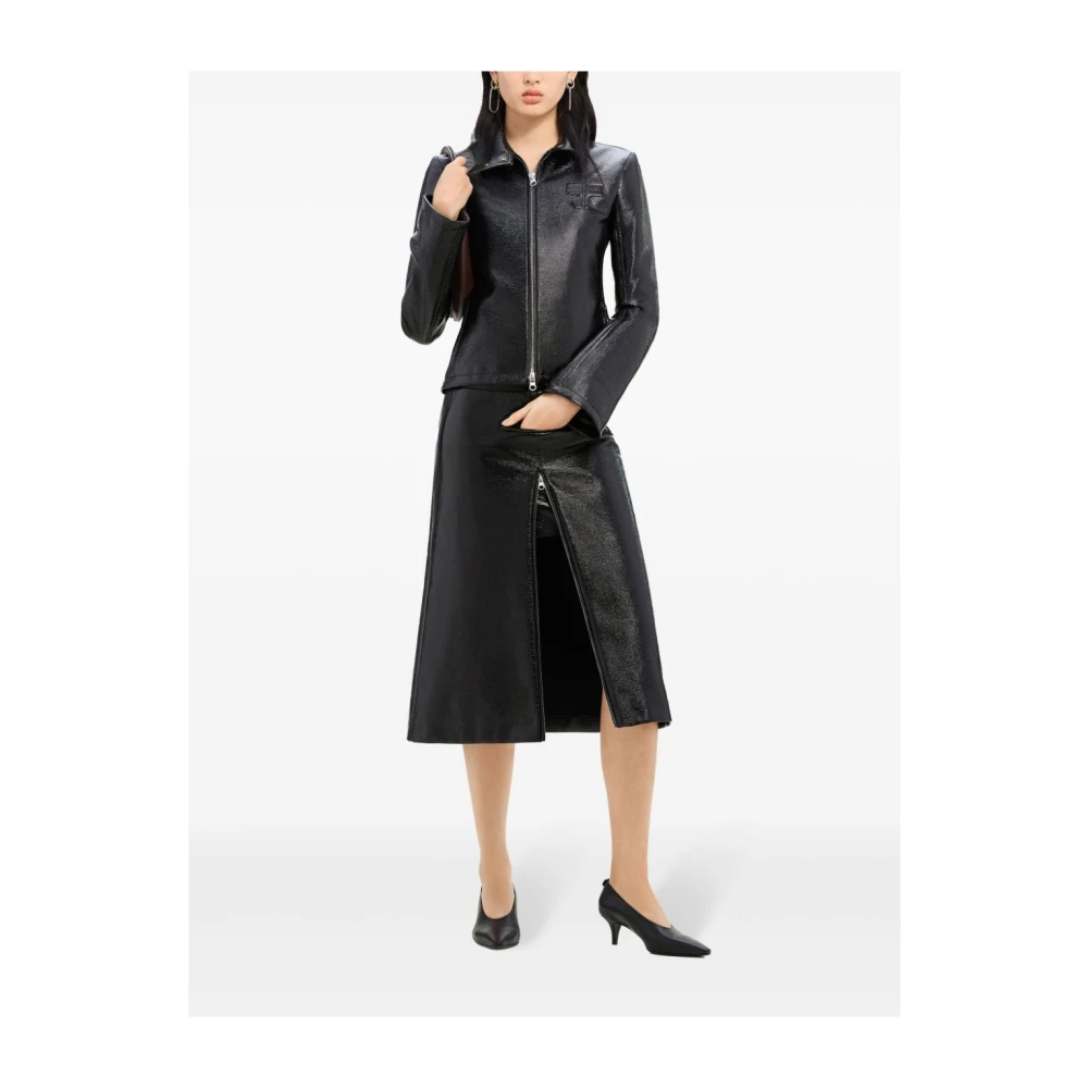 Courrèges Zwarte Patent Midi Rok met Rits Black Dames