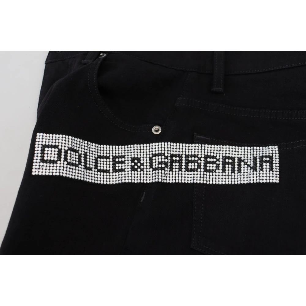 Dolce & Gabbana Zwarte Pailletten Katoenen Slim Fit Denim Jeans Black Dames