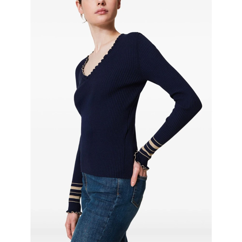 Twinset Zwarte V-hals trui met Lurex-details Black Dames