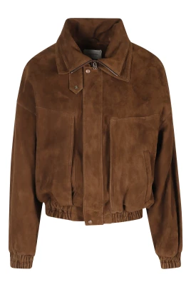 Snap-collar Suede Aviator Jacket