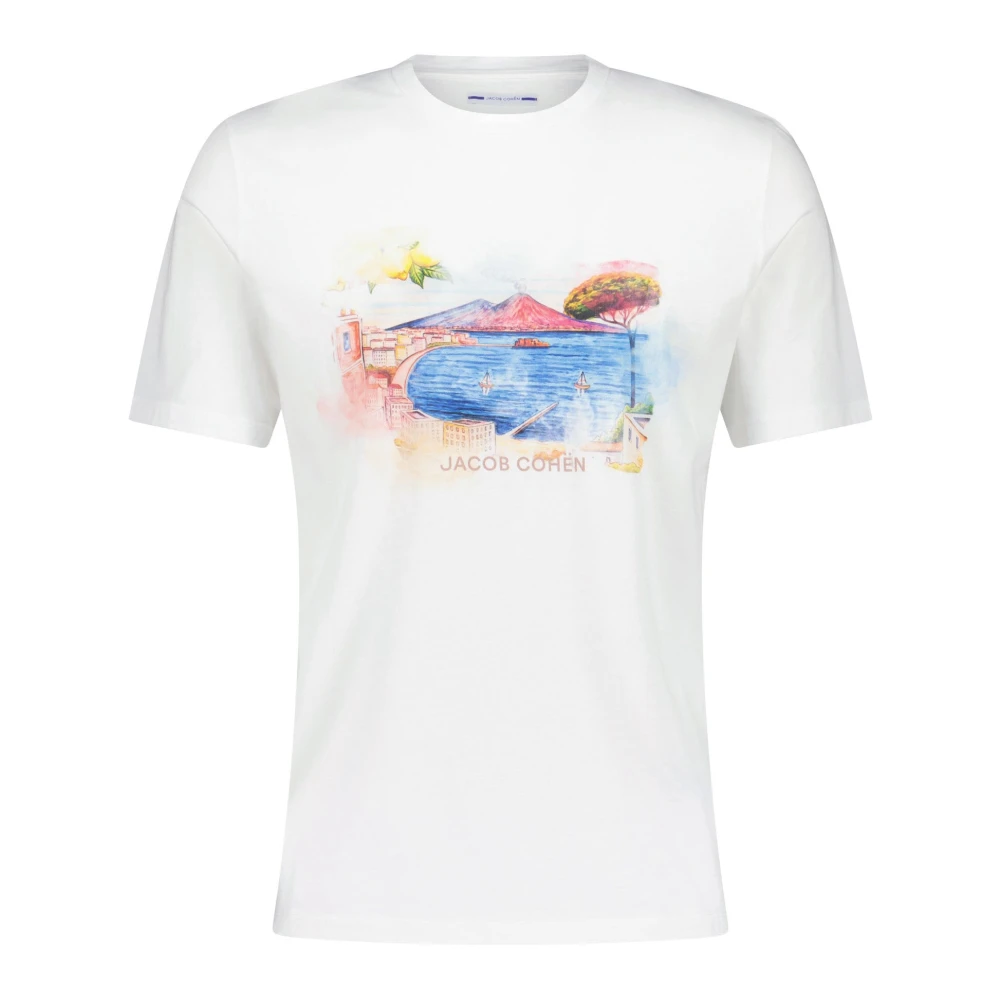 Jacob Cohën Bedrukt T-shirt Ronde hals Losse pasvorm White Heren