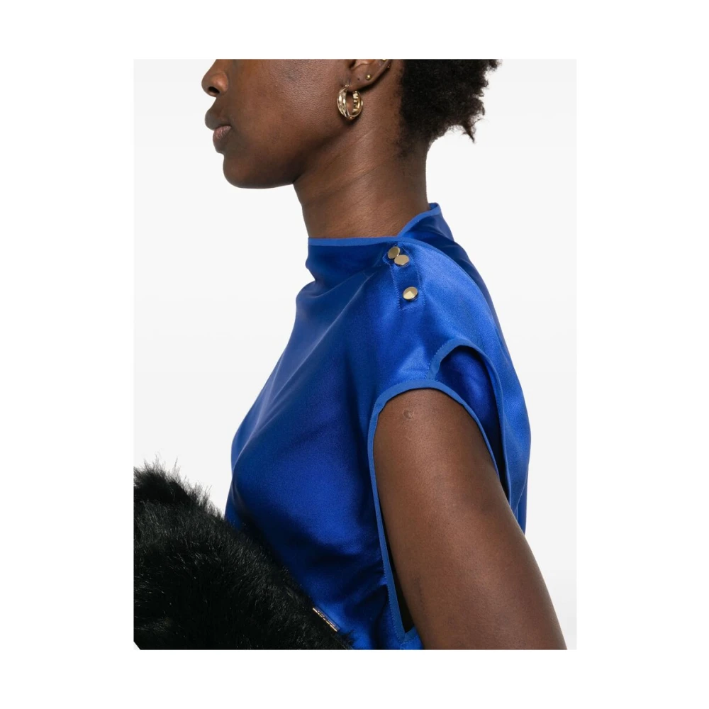 Giorgio Armani Blauwe Mouwloze Shirt met Drukknopen Blue Dames