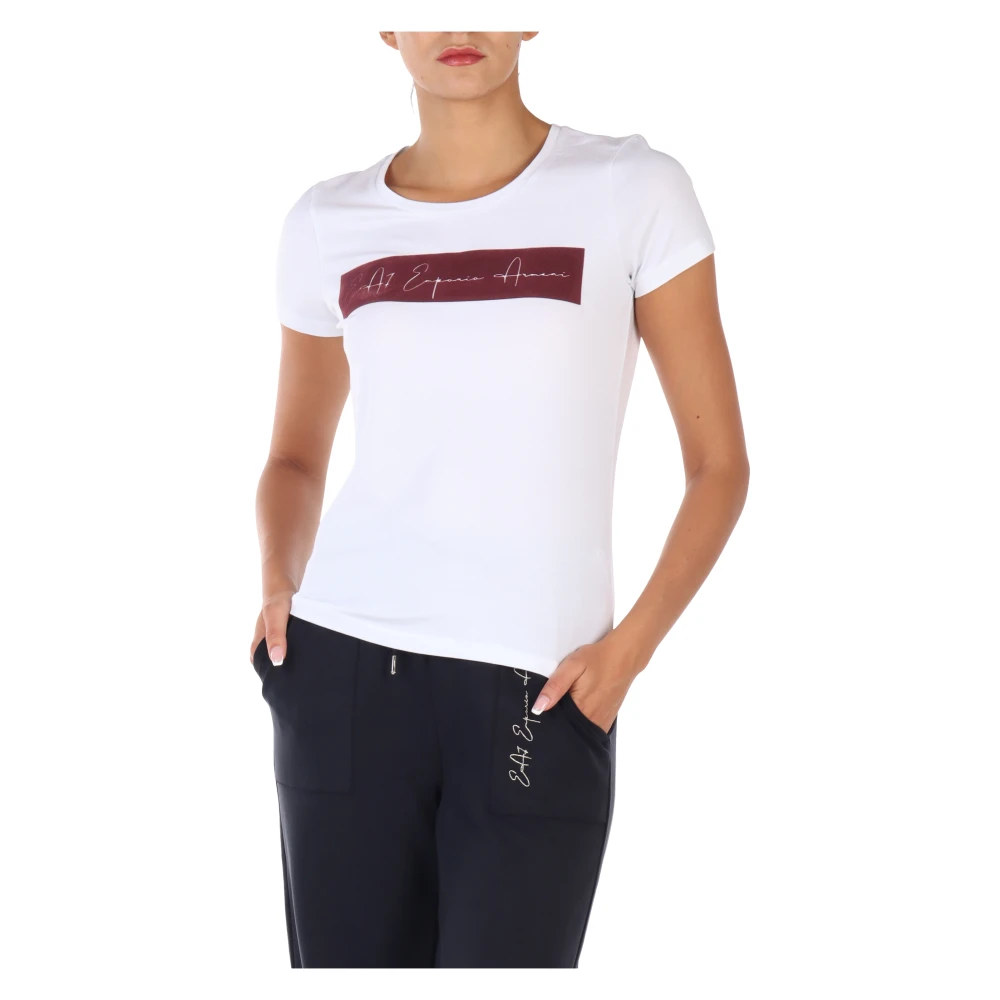 Emporio Armani EA7 Katoenen en Modale Logo T-shirt White Dames
