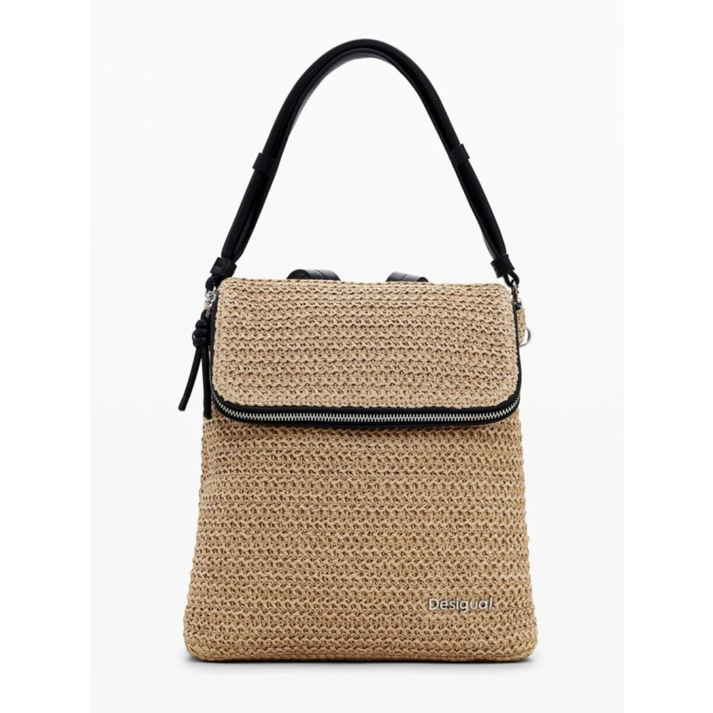 Desigual Raffia ryggsäck med flera fack Beige, Dam