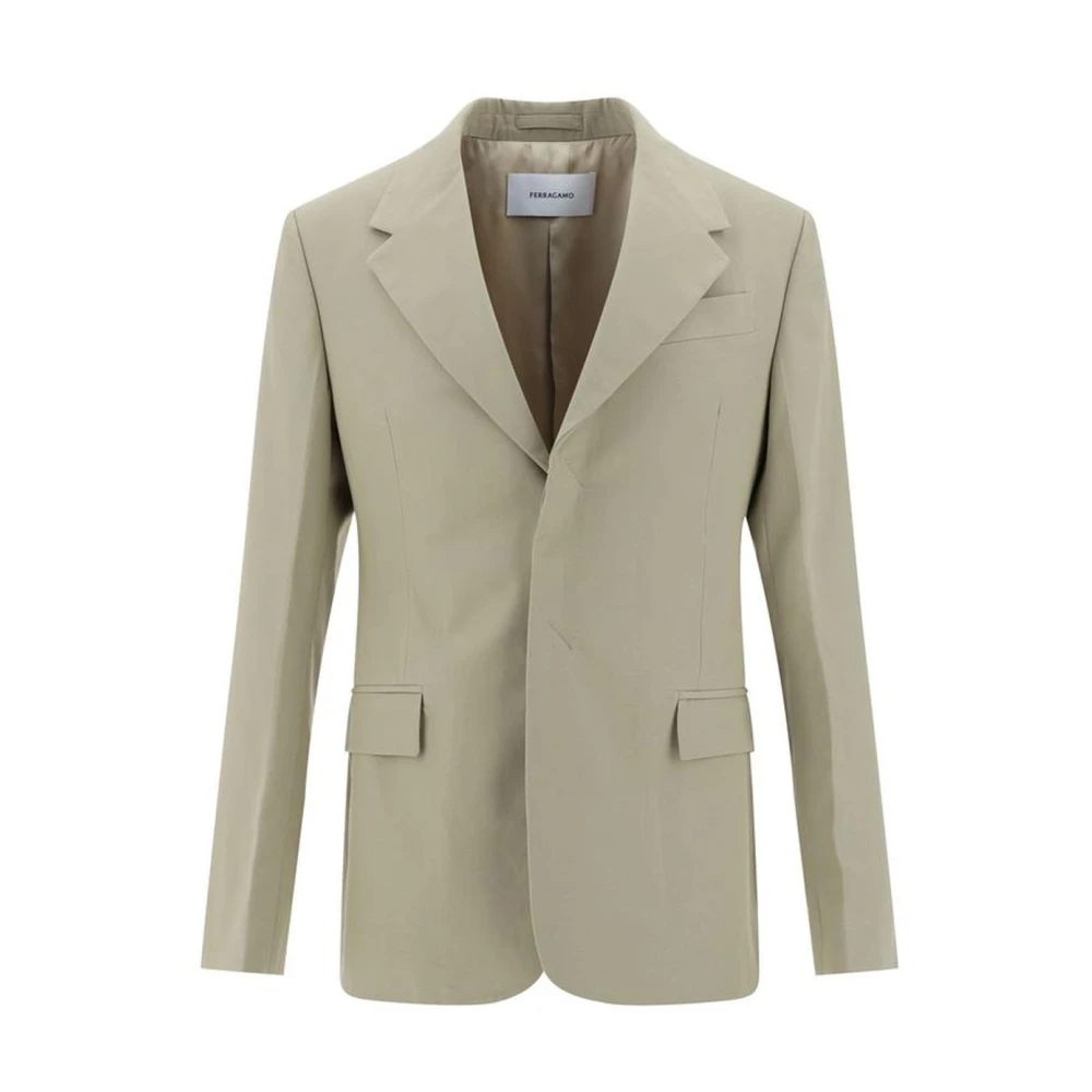 Salvatore Ferragamo Dubbelrijige katoenen blazerjas met klassieke revers Beige Heren