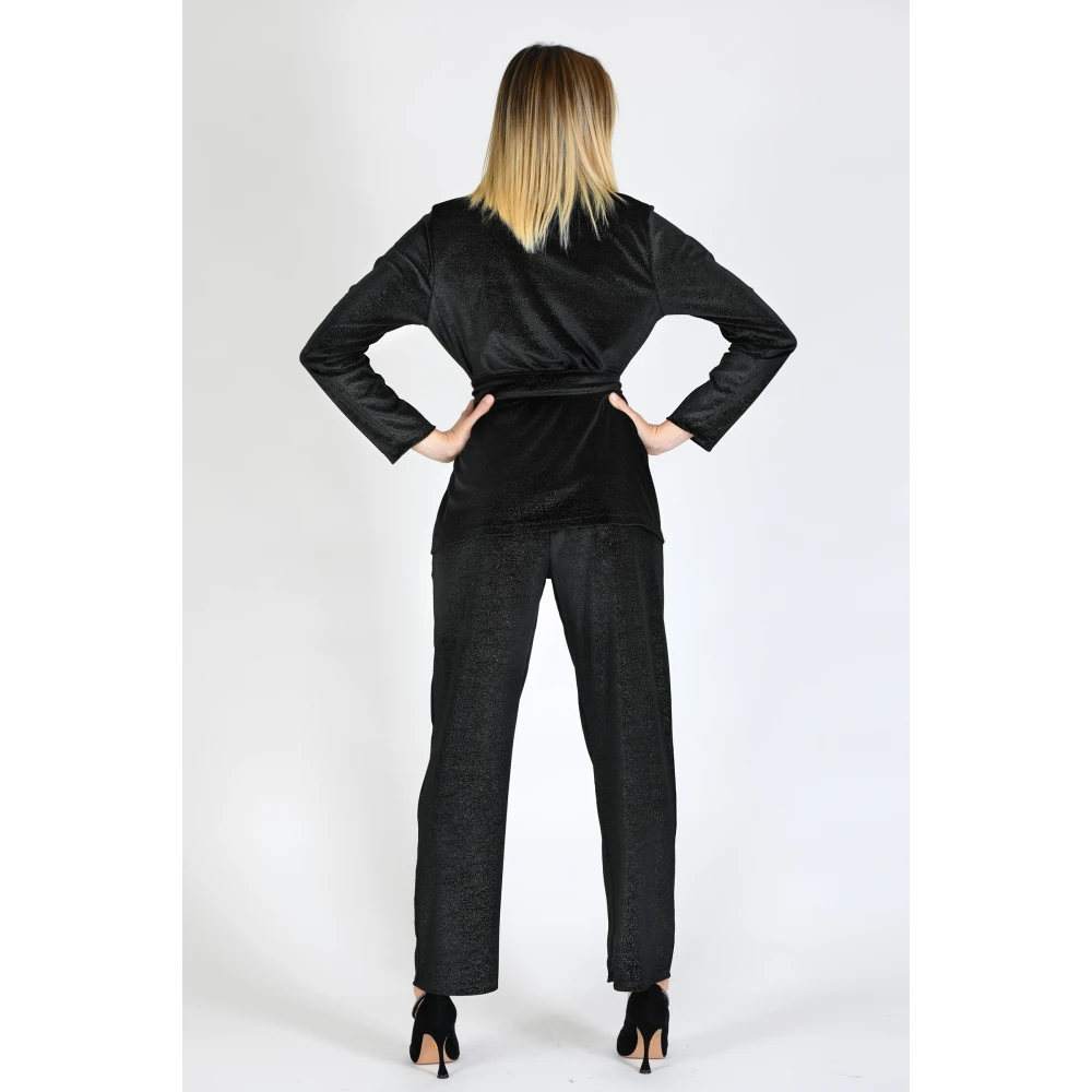 Giulia N Couture Fluwelen Lurex Broek Zwart Black Dames