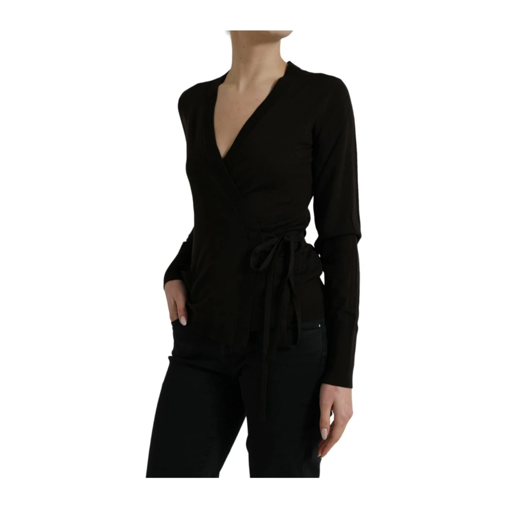 Dolce & Gabbana Zwarte V-hals Gekruiste Cardigan Sweater Black Dames