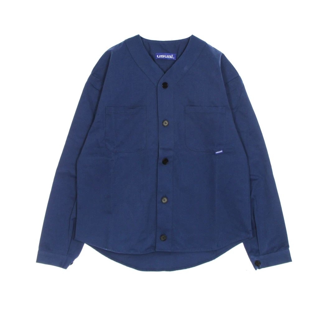Usual Blauwe V-Hals Lange Mouw Shirt Blue Heren