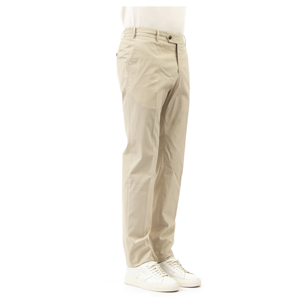 PT Torino Crème Katoenen Seersucker Broek Beige Heren