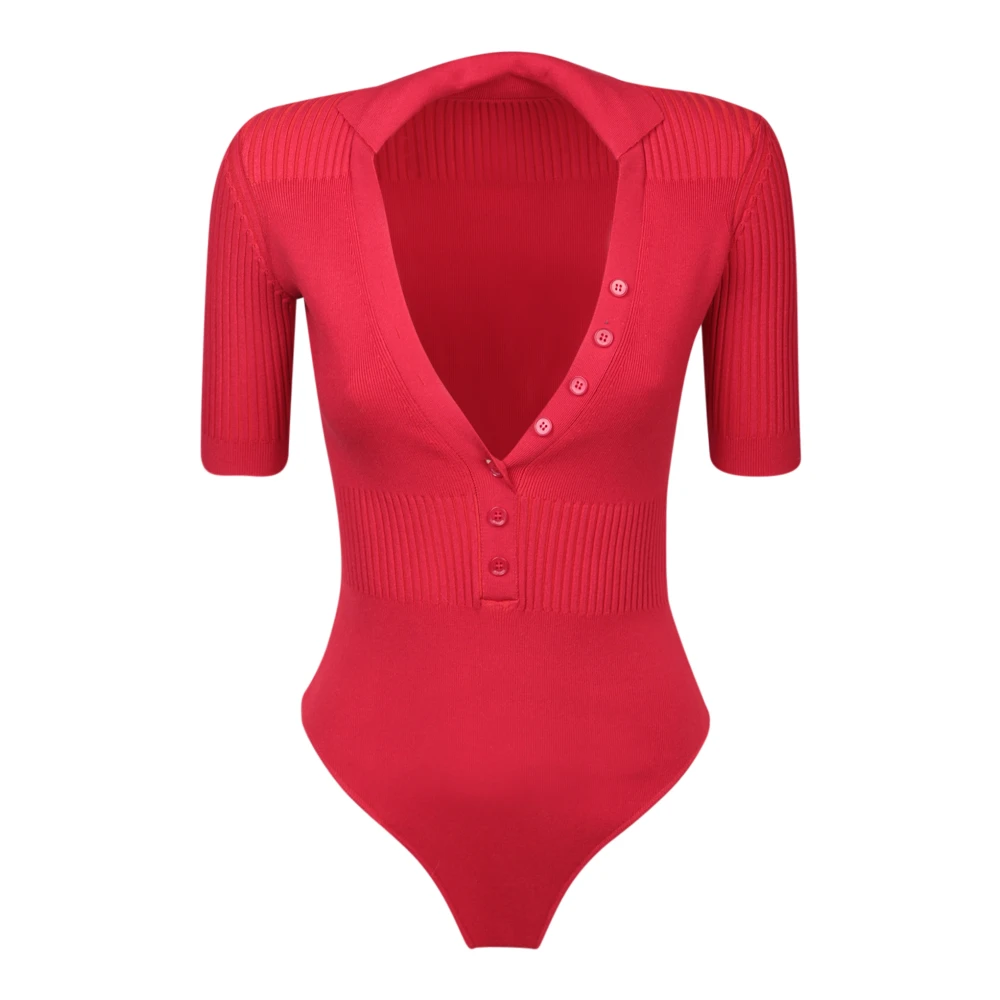 Jacquemus Rode aansluitende polo bodysuit Red Dames