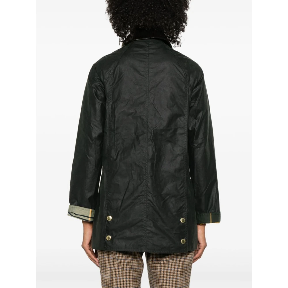 Barbour Groene Gewaxte Jas met Corduroy Kraag Green Dames