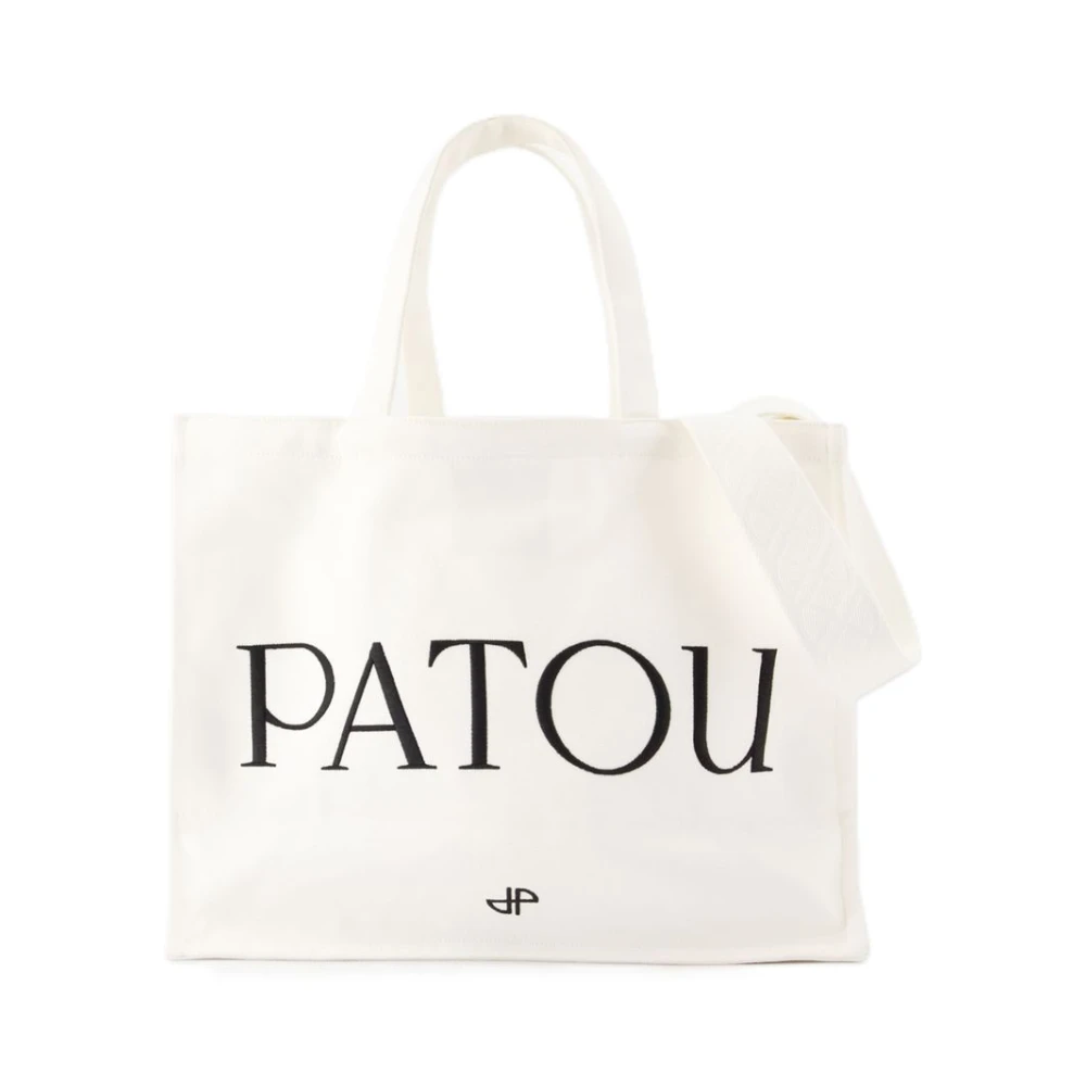 Patou White Shopping Bags, Female, One Size, Cotton Shopper Bag With Handles