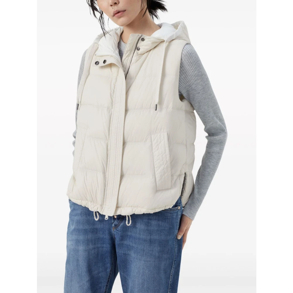 BRUNELLO CUCINELLI Gewatteerde Witte Jas met Monili Ketting White Dames