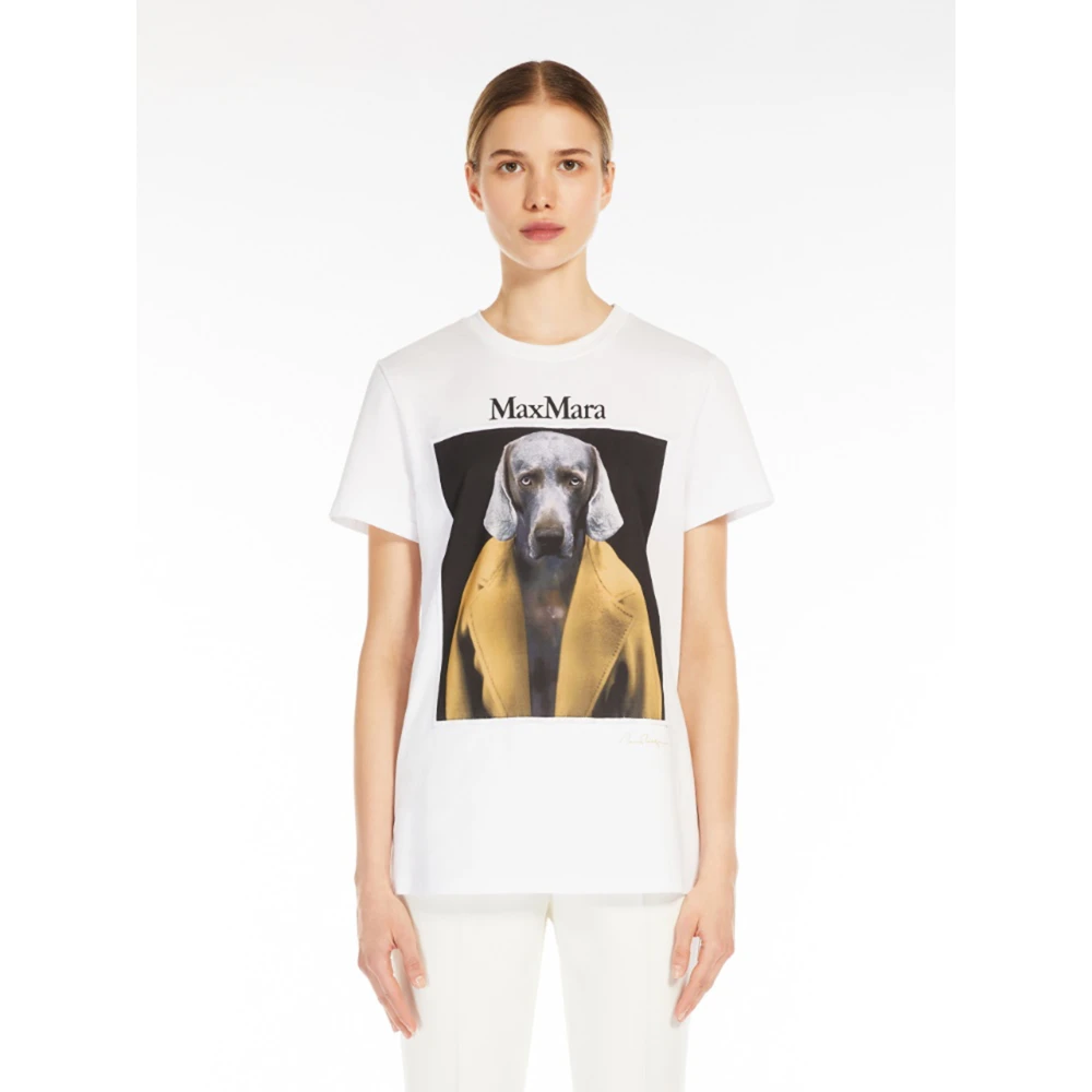 Max Mara Beige T-shirt met Kunstenaarsprint Beige Dames