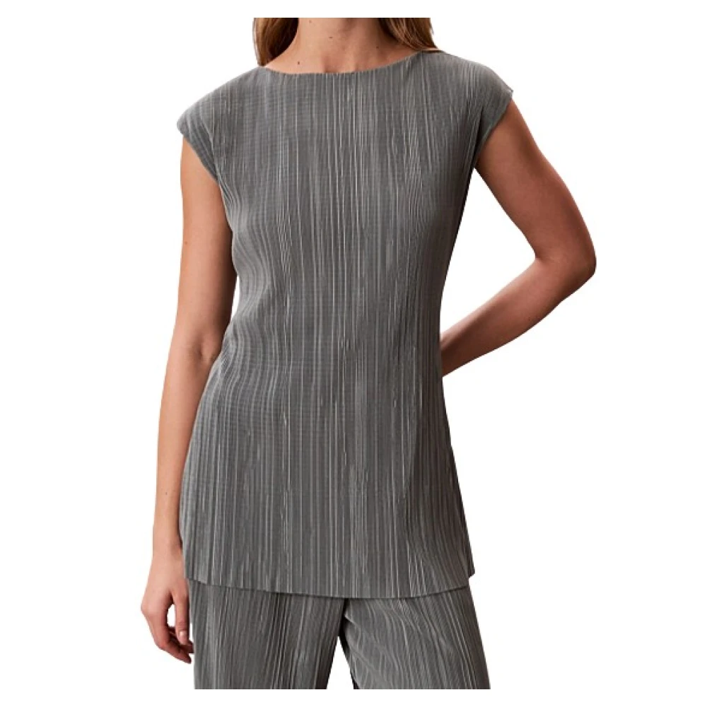 Calvin Klein Women's Gray Plisse Tunic - Blouses - S - Blouses & Shirts