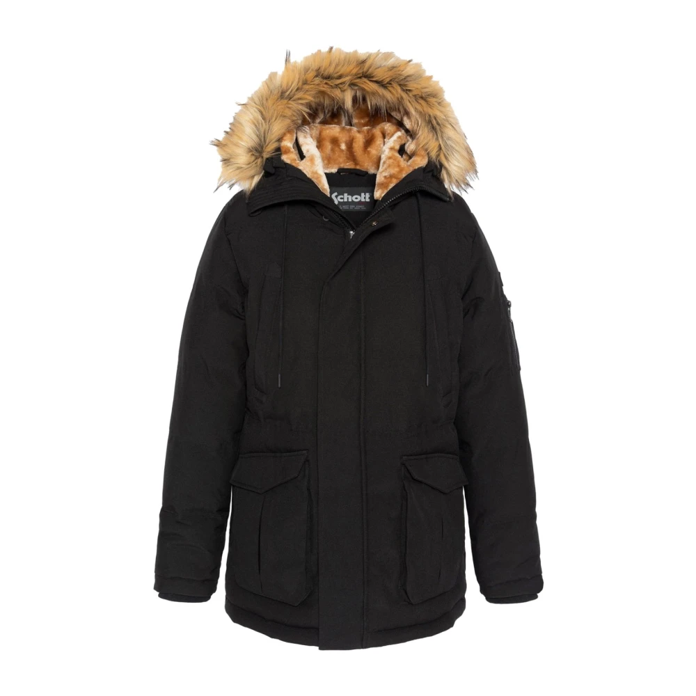 Schott NYC Winterjas met nepbont capuchon Black Heren