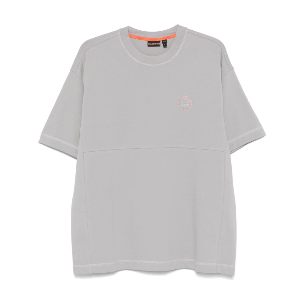 Napapijri Grijze Logo Patch Crew Neck T-shirts Gray Heren