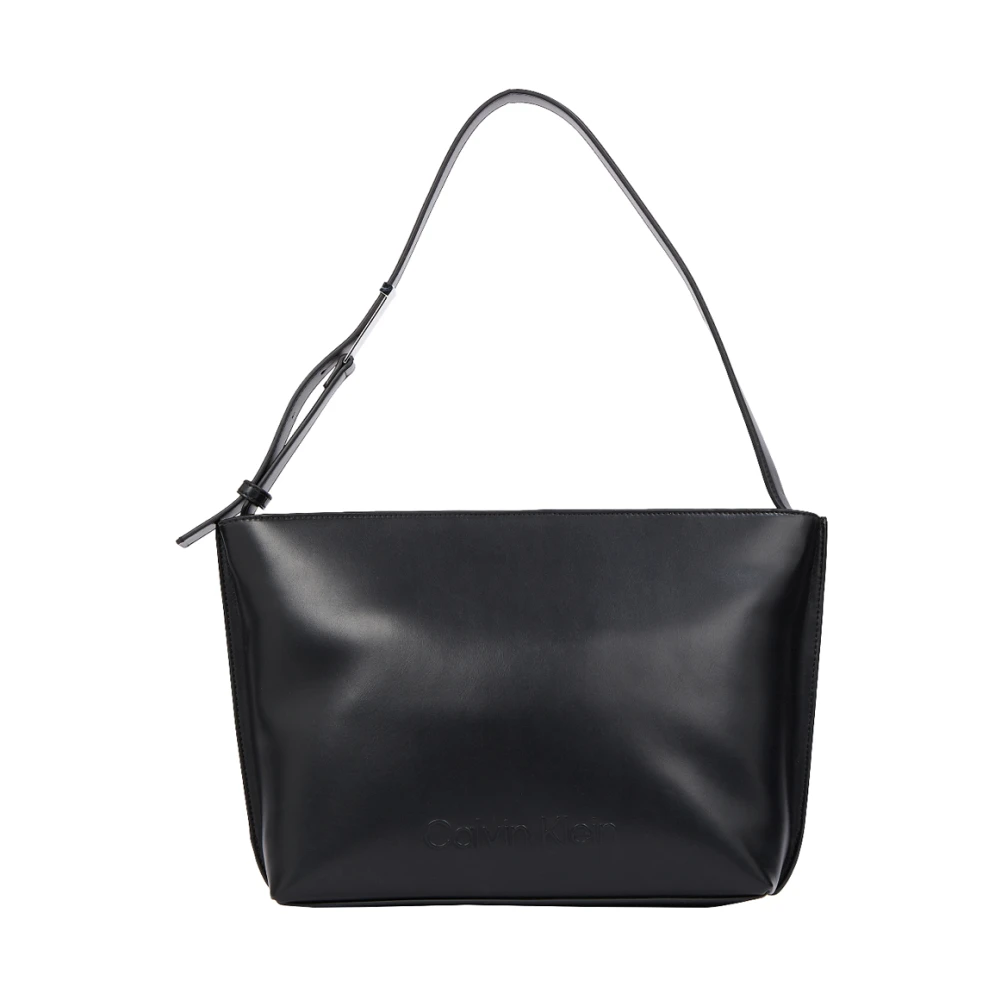 Calvin Klein Women's Black Embossed Logo Medium Tote Bag