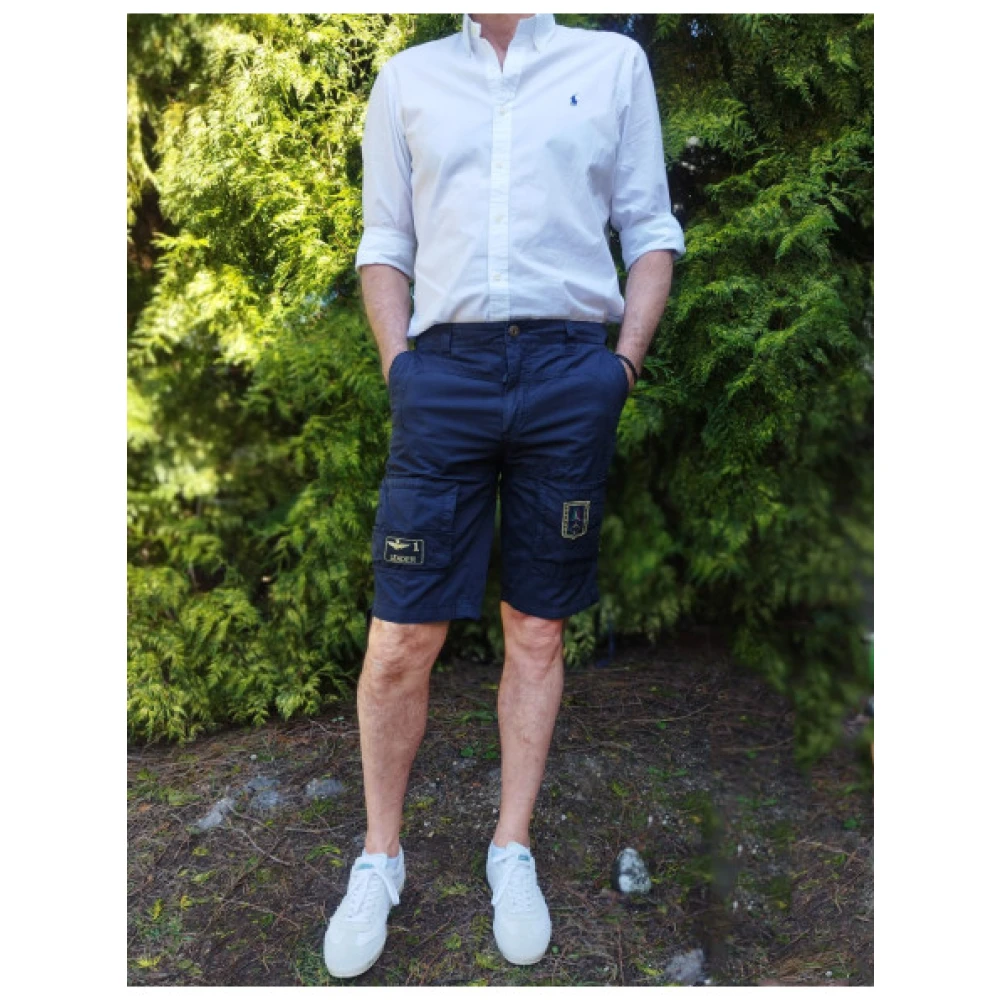 aeronautica militare Katoenen Bermuda Shorts met Militaire Zakken Blue Heren