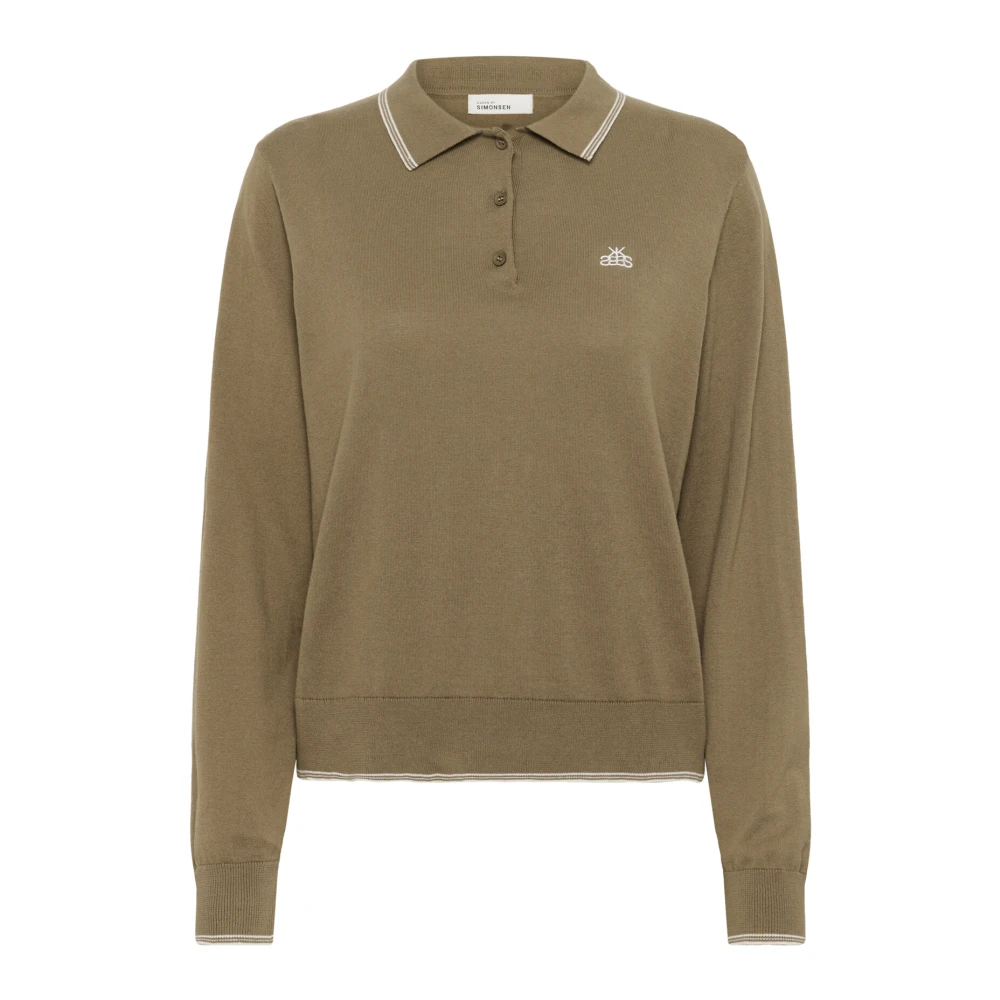 Karen By Simonsen Women's Green Sporty Polo Knit Caribou - V-Neck Knitwear - L - Knitwear