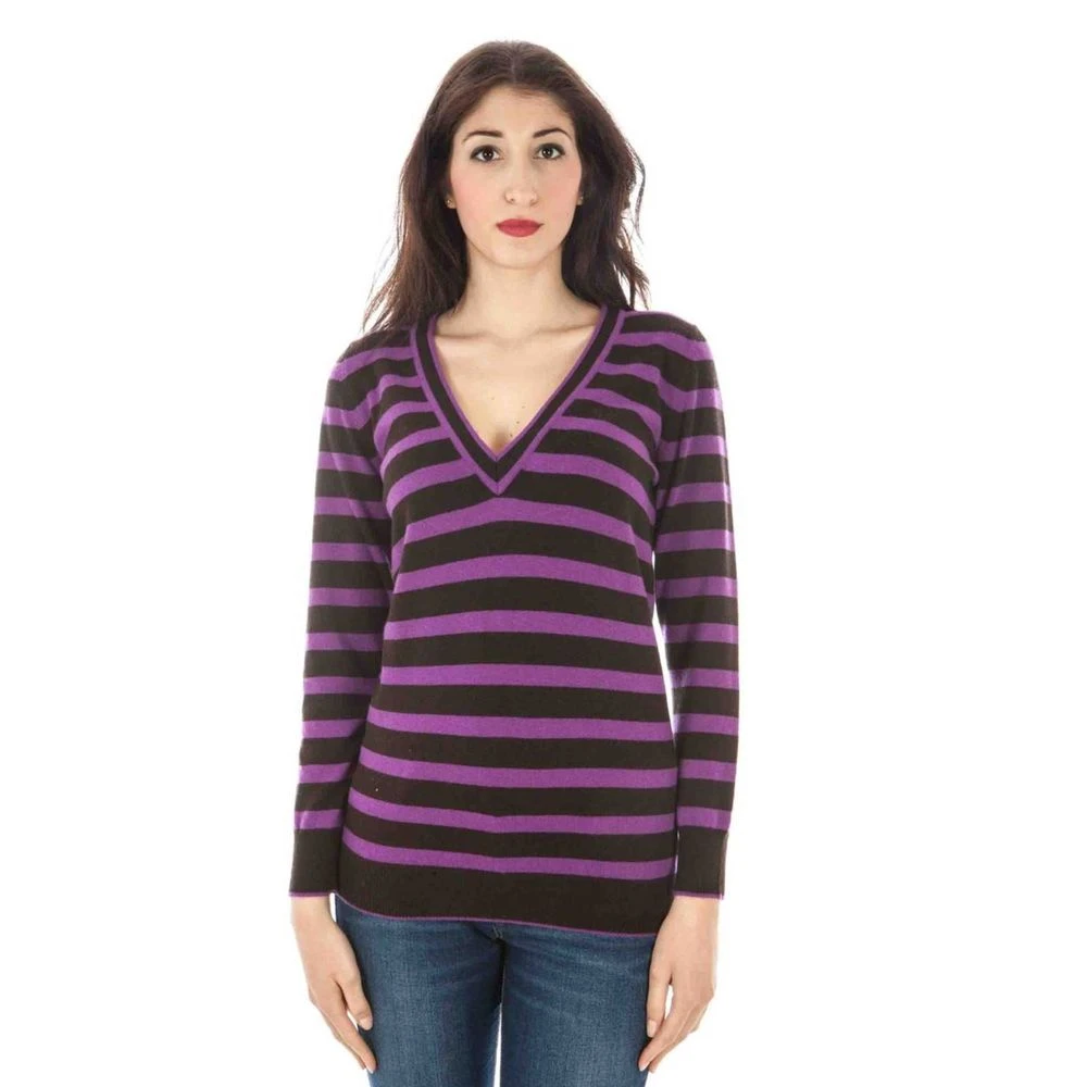 Fred Perry Paarse Wollen V-Hals Trui Logo Multicolor Dames