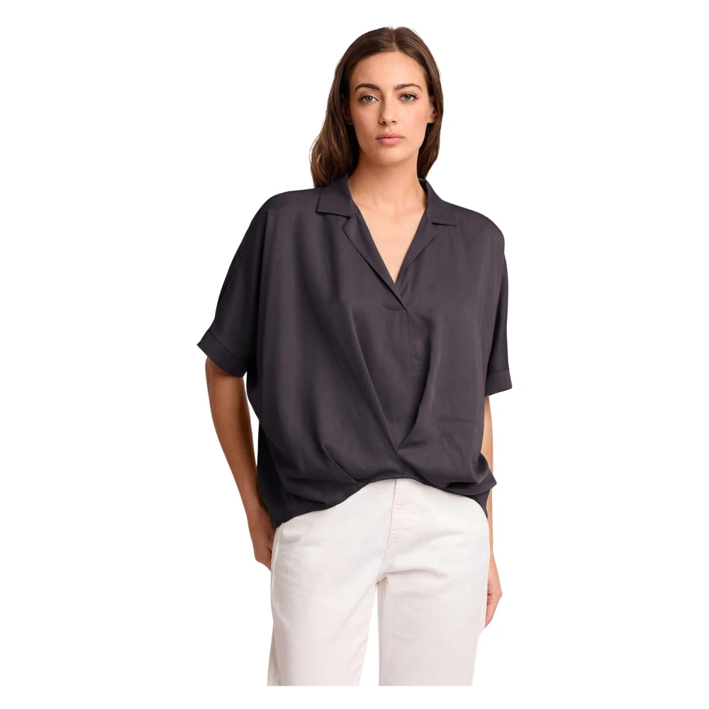 Kocca Women's Black Blouses, L, Relaxed Fit Short Sleeve Blouse