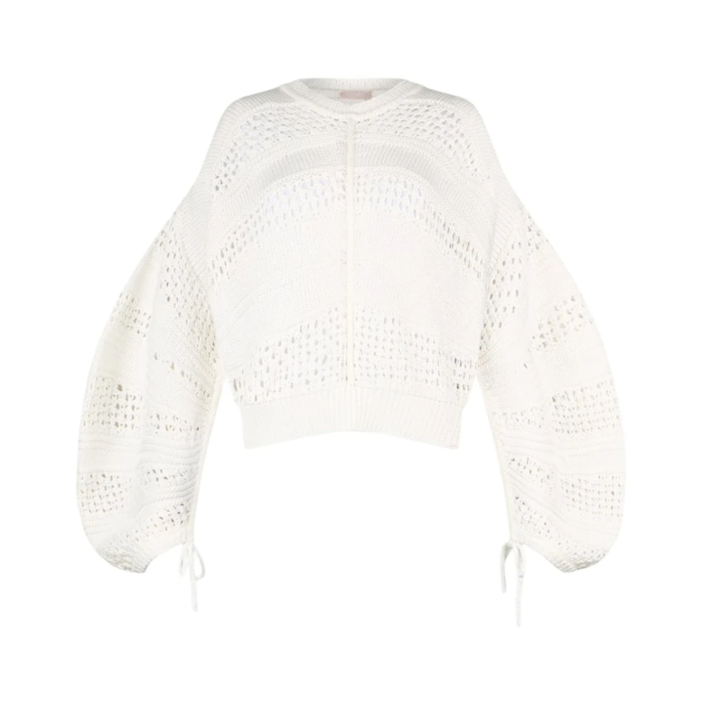 Liu Jo Vrouw Wit Truien & Vesten Dames, Xs, Katoen, Gehaakte Pullover