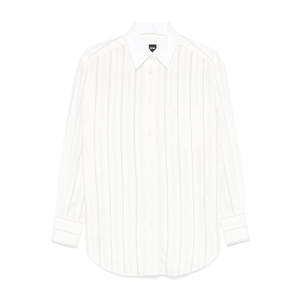 Boss Black Witte Pinstripe Overhemd White Dames