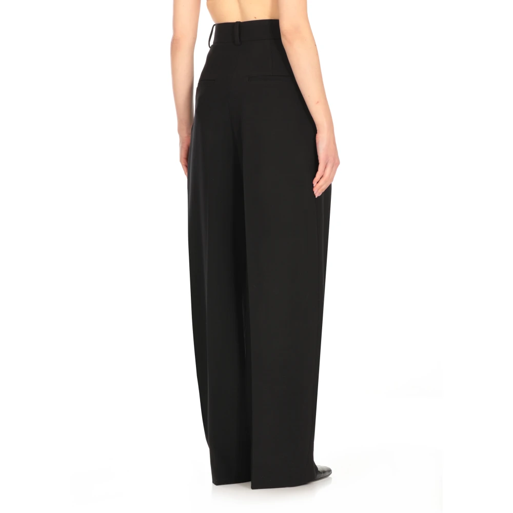 Khaite Zwarte Wollen Palazzo Broek Black Dames