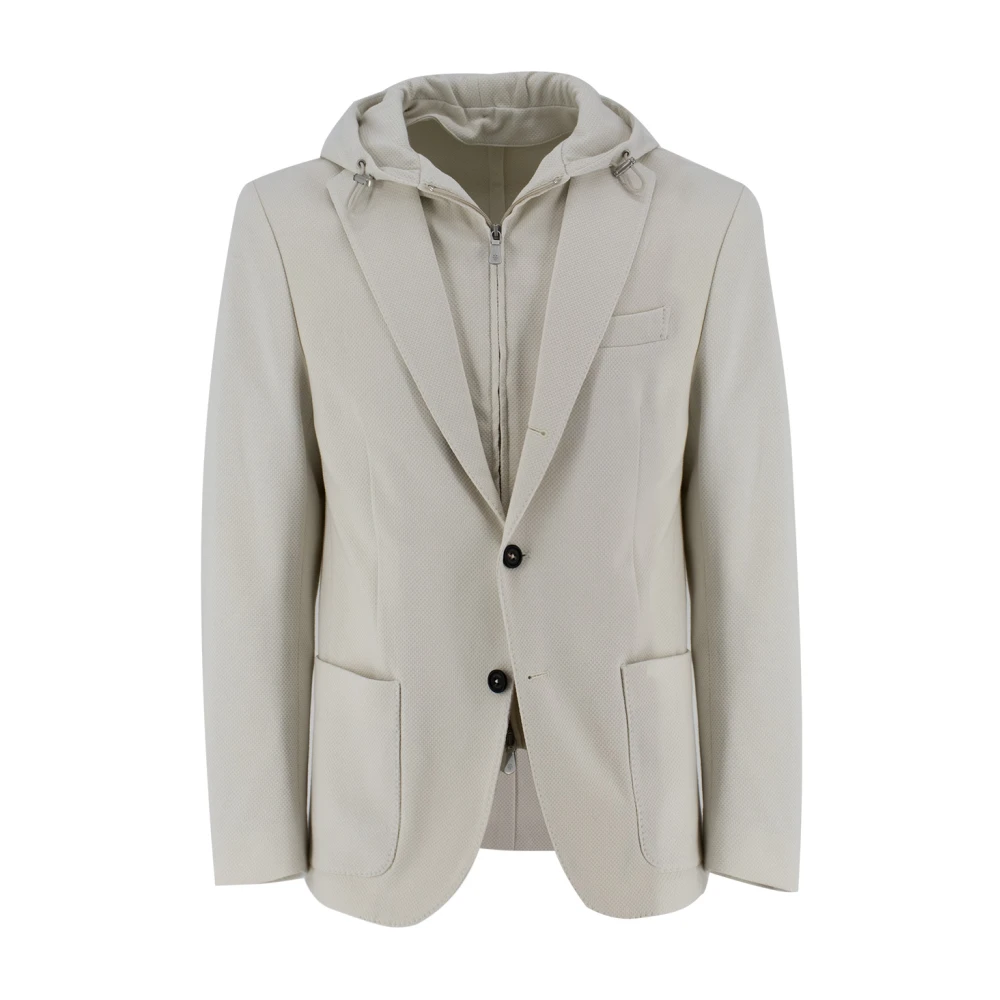 Eleventy Lichtgewicht Hooded Jacket met afneembare bib Beige Heren