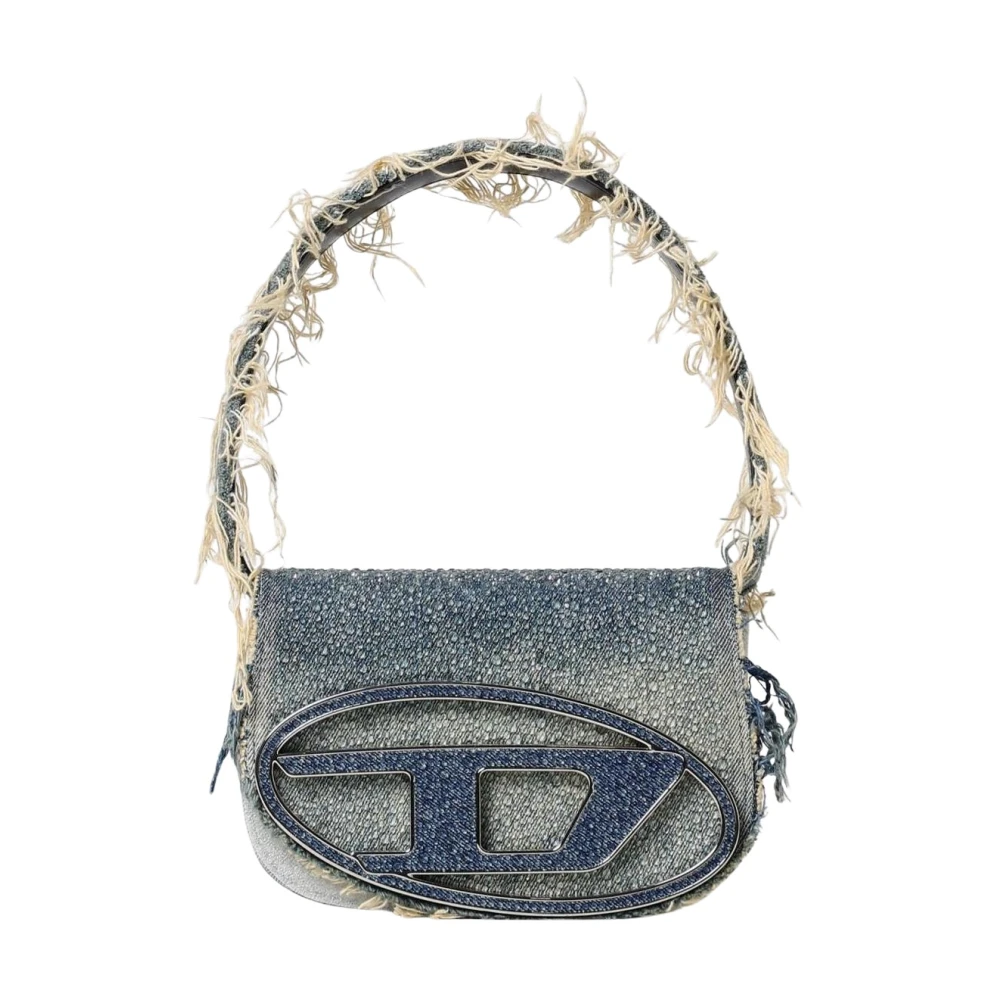 Diesel Women's Blue Shoulder Bags, One Size, Frayed Denim Shoulder Bag