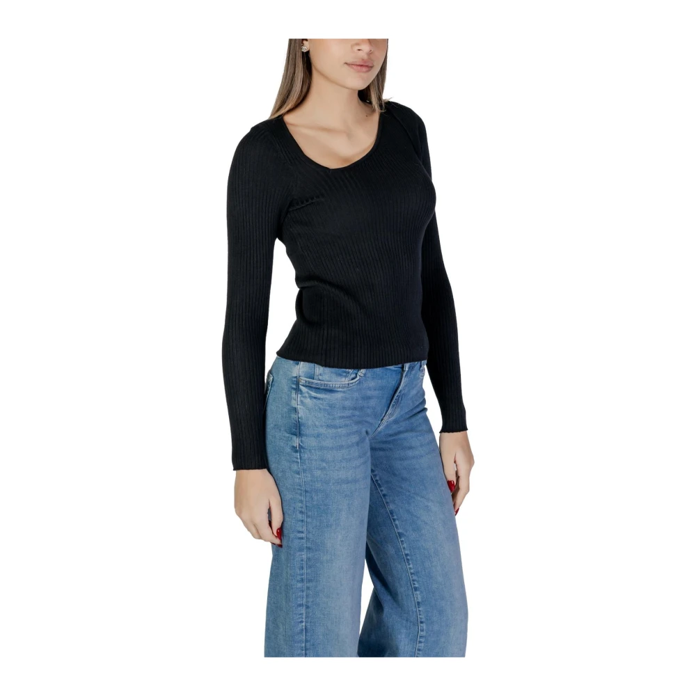 Vila Geribbelde Gebreide Asymmetrische Hals Top Black Dames