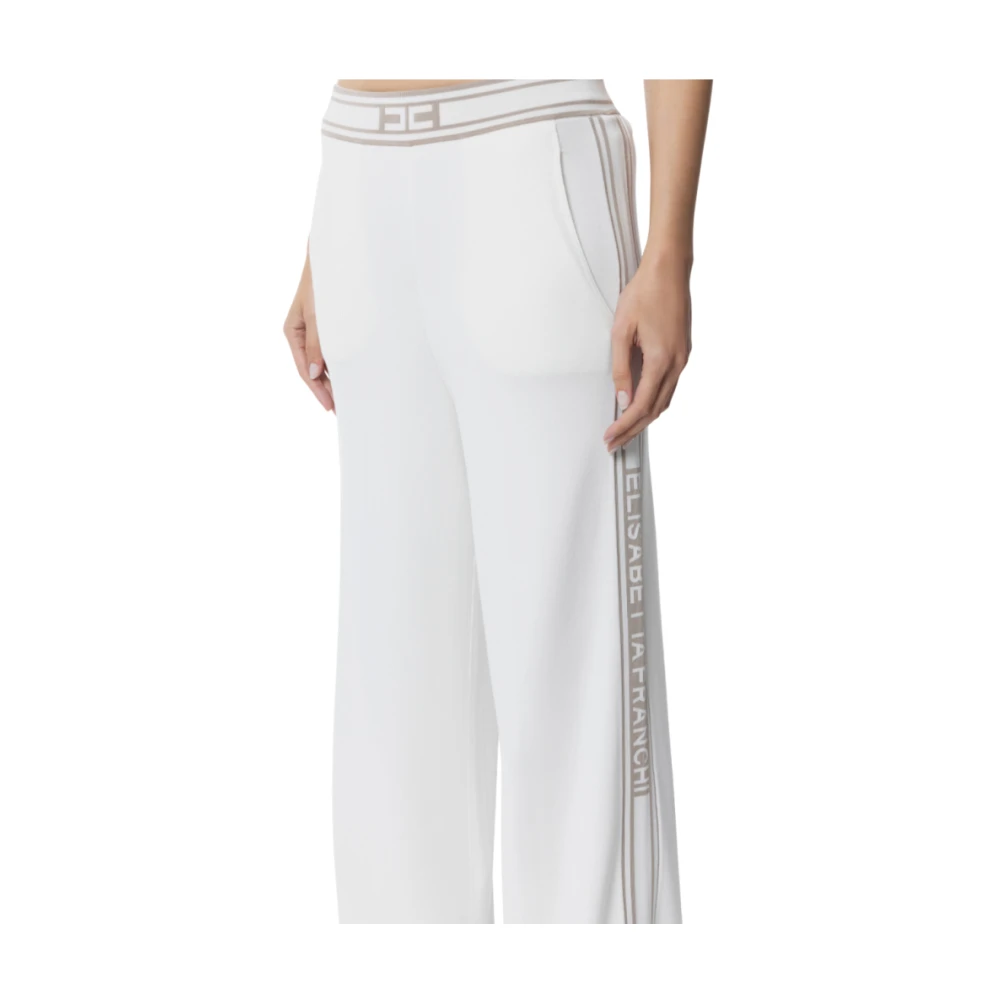 Elisabetta Franchi Aangepaste viscose broek met logodetail White Dames