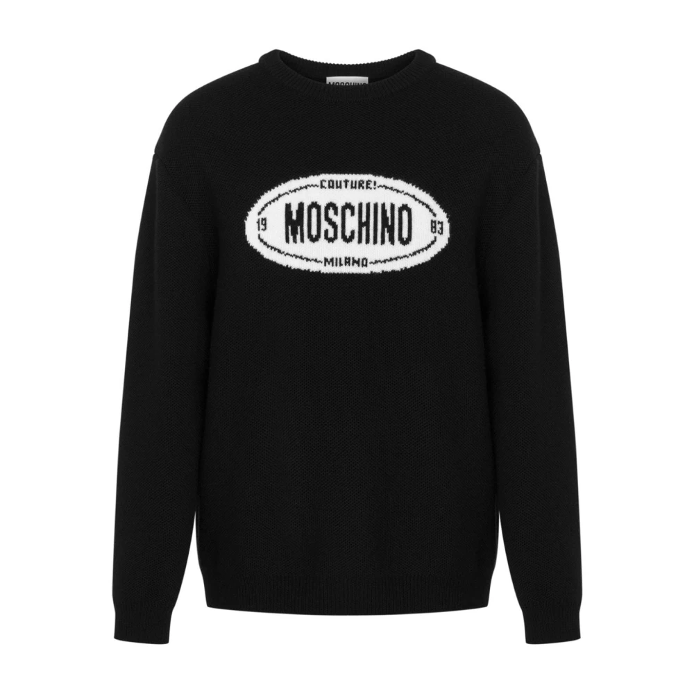 Moschino Zwarte Logo Trui Ribgebreid Black Heren