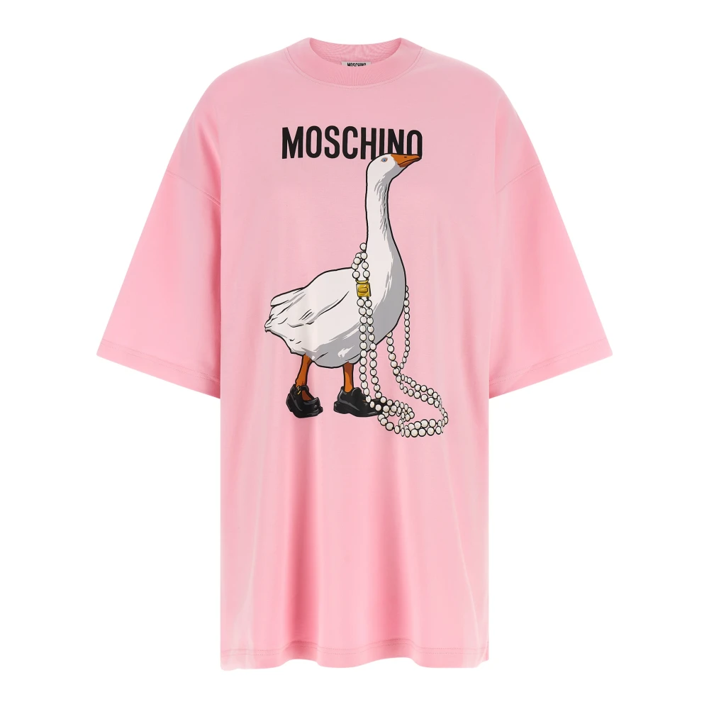 Moschino Women's Pink T-Shirts, 2XS, Heavy Cotton Oversize Dress Goose