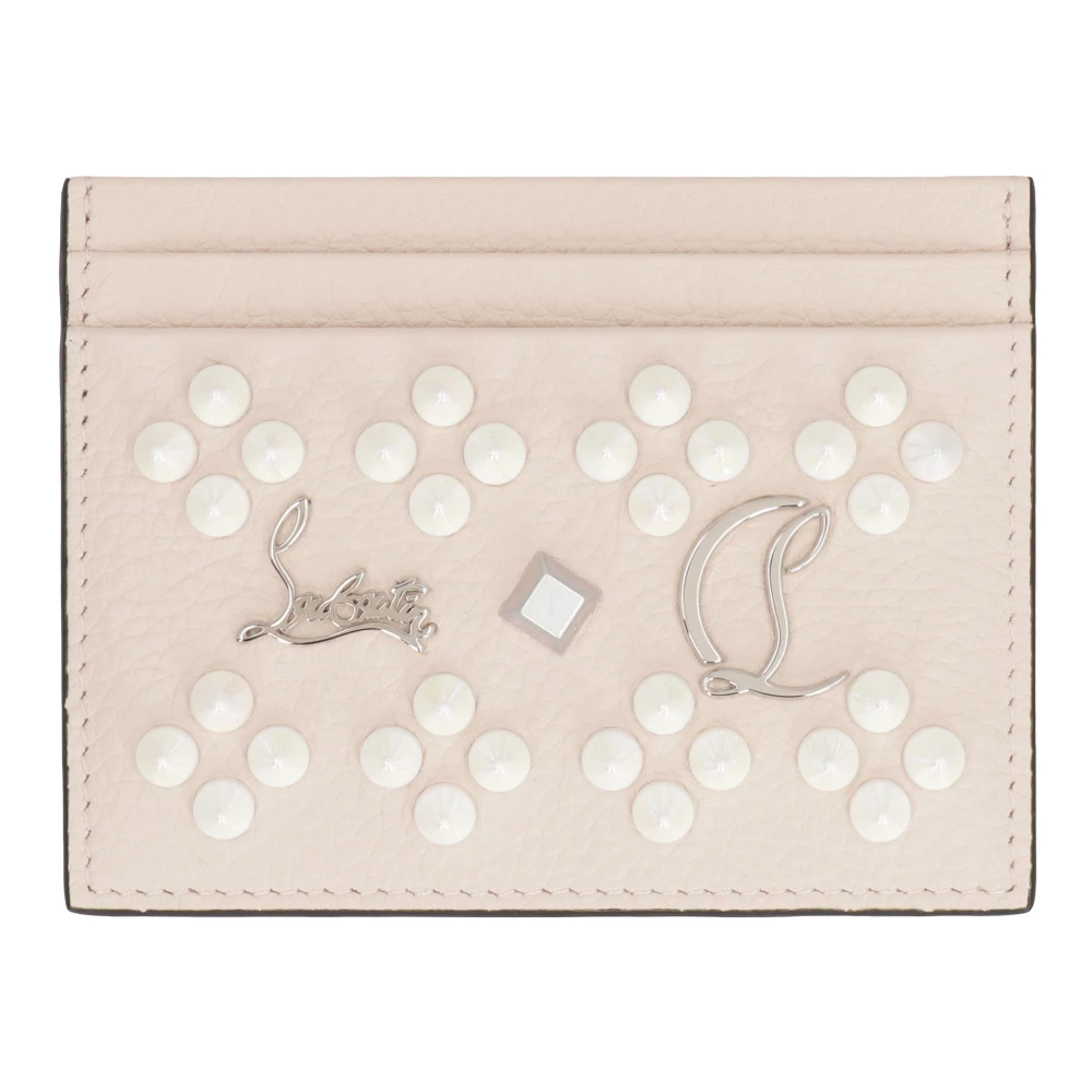 Christian Louboutin Studded Leren Kaarthouder Beige Dames