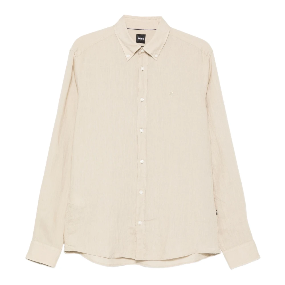 Hugo Men's Beige Casual Shirts, S, Liam Linen Shirt