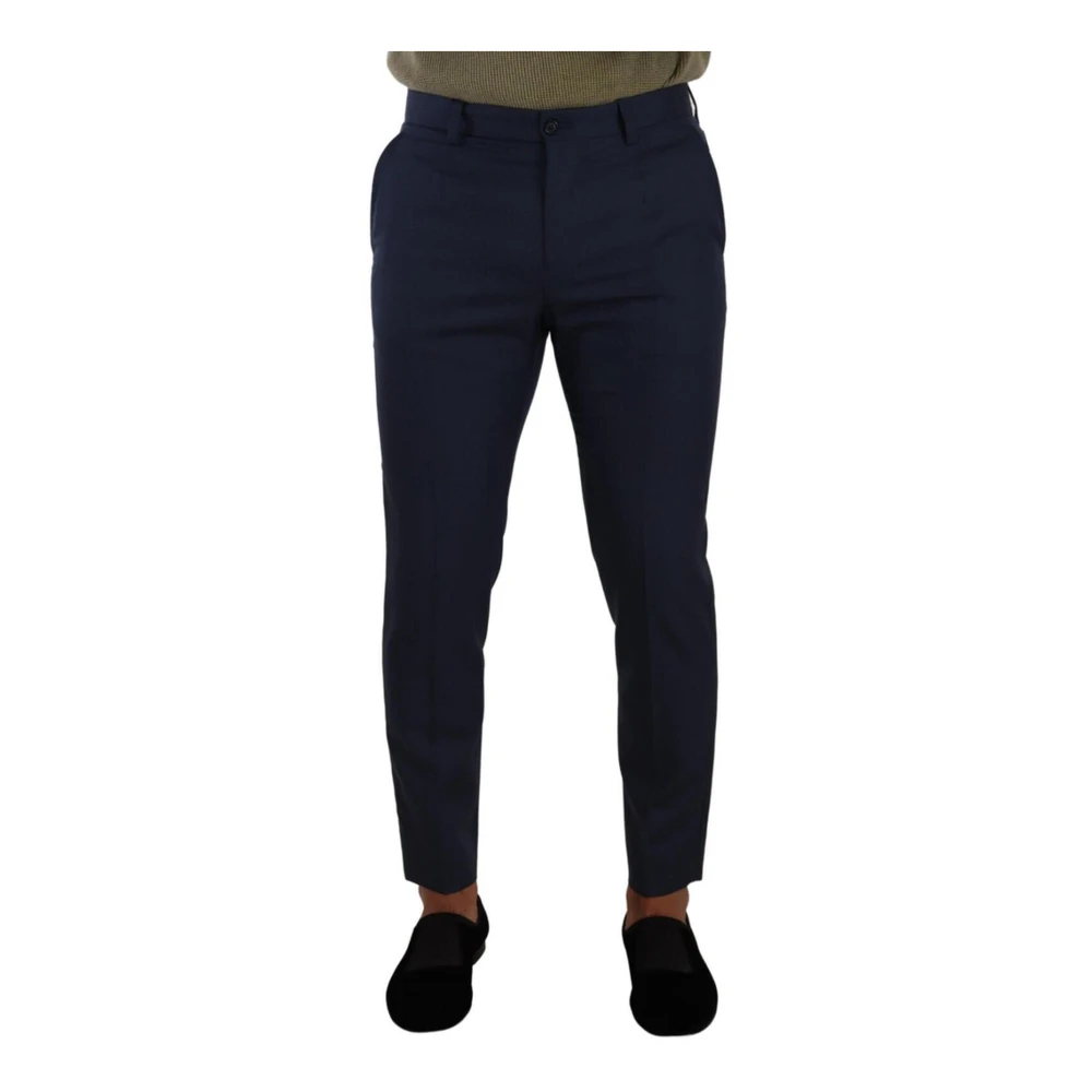 Dolce & Gabbana Men's Blue Suit Trousers, M, Slim Fit Dress Trousers With Logo Details