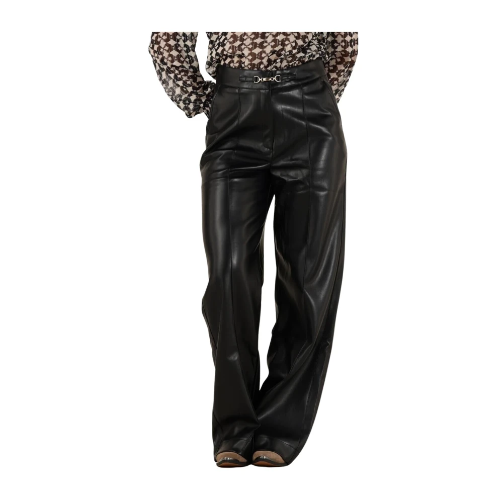 Aaiko Zwarte Straight Fit Broek Sonja PU 766 Black Dames