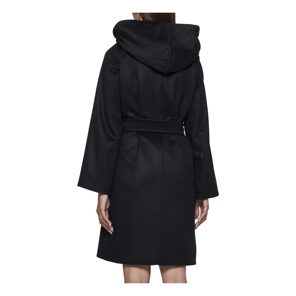 Max Mara Studio Zwarte wollen jas met capuchon Black Dames