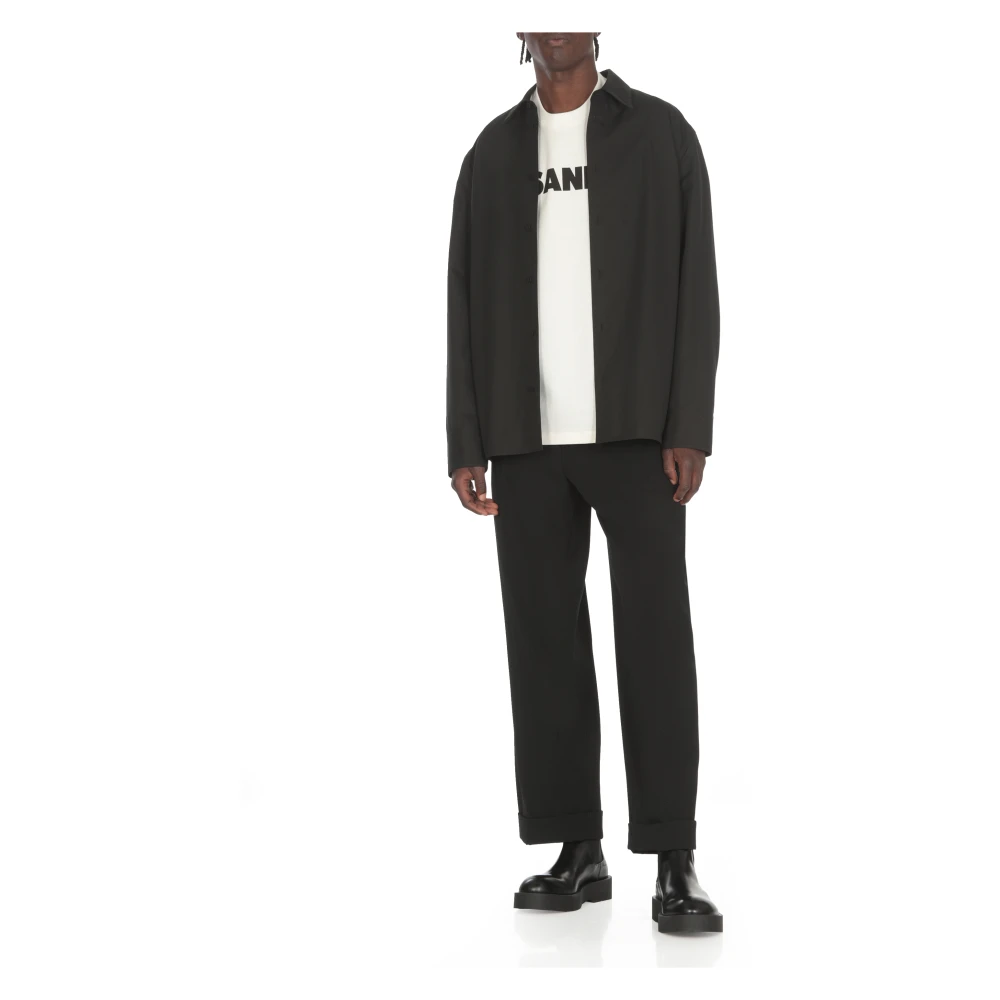 Jil Sander Zwarte Katoenen Overhemd Kraag Lange Mouwen Black Heren