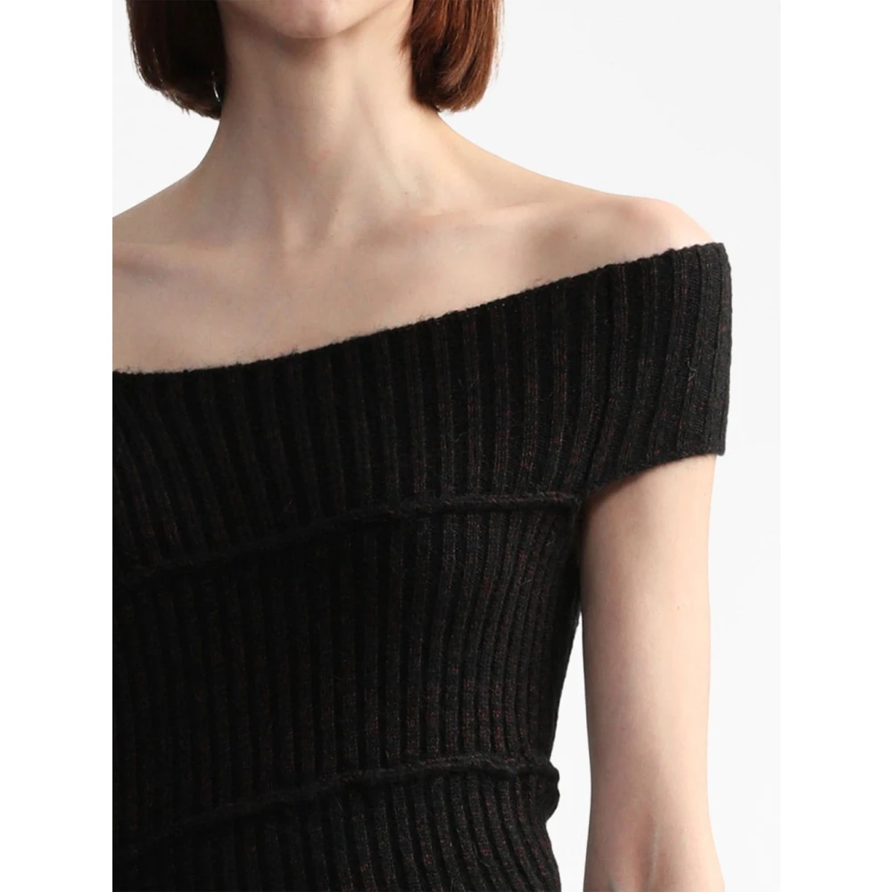 MM6 Maison Margiela Zwarte Asymmetrische Sweater Pullover Black Dames
