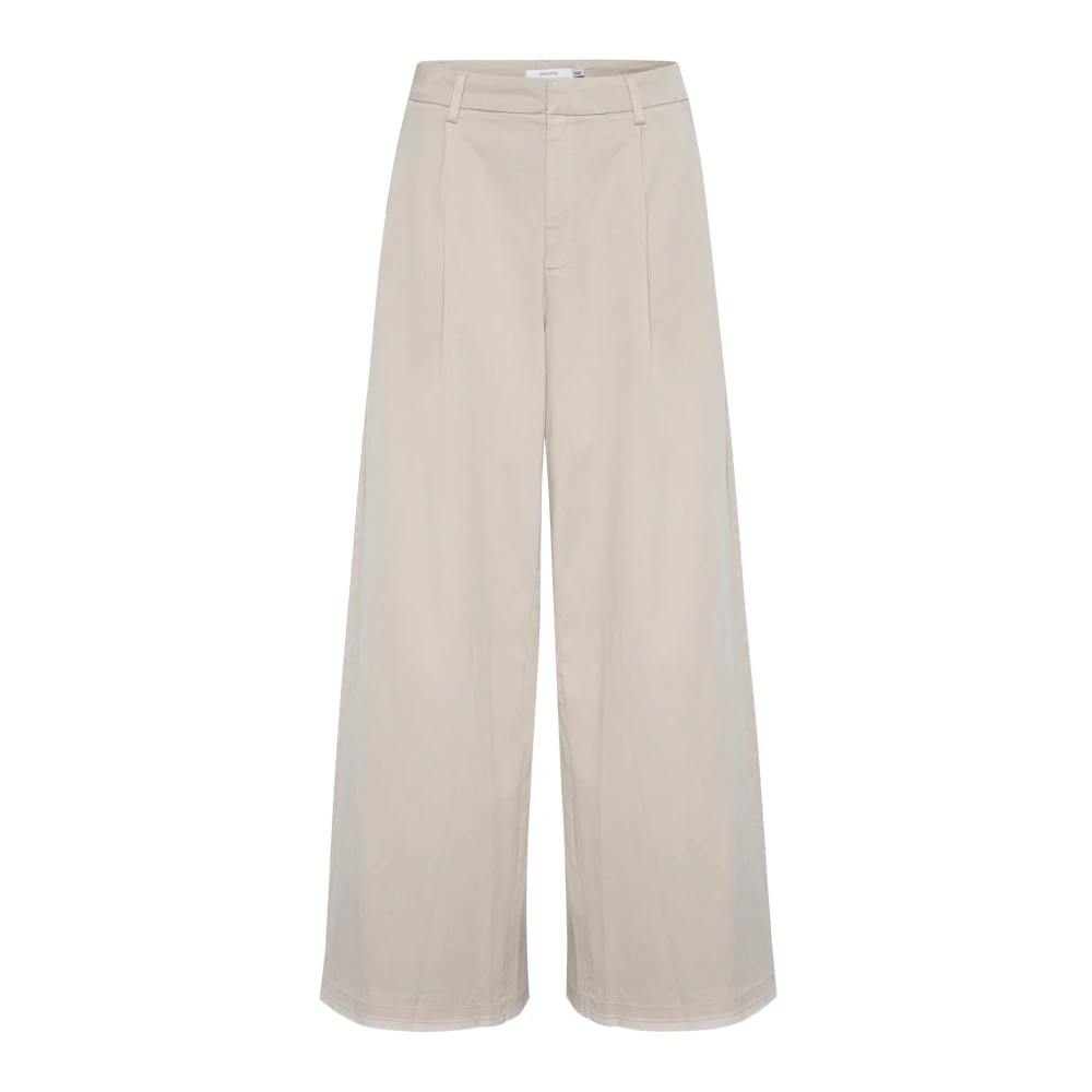 Gestuz Wijde Hoge Taille Broek Island Fossil Beige Dames