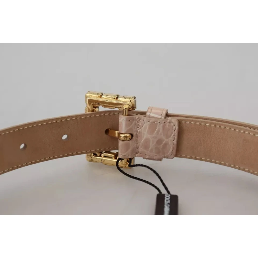 Dolce & Gabbana Beige Lederen Kristallen Gesp Riem Beige Dames