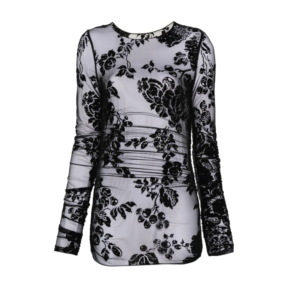 Pinko Women's Black Floral Mesh Long Sleeve Shirt