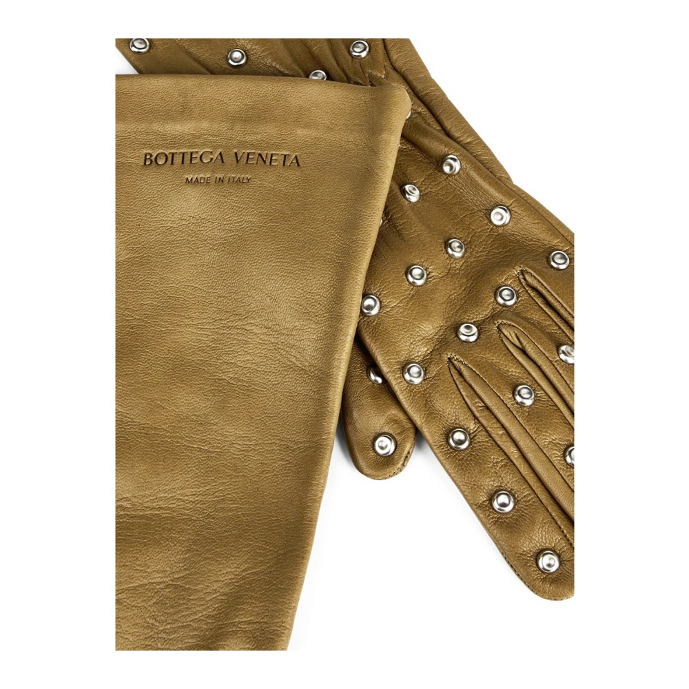 Bottega Veneta Geëtst Logo Leren Handschoenen Green Dames