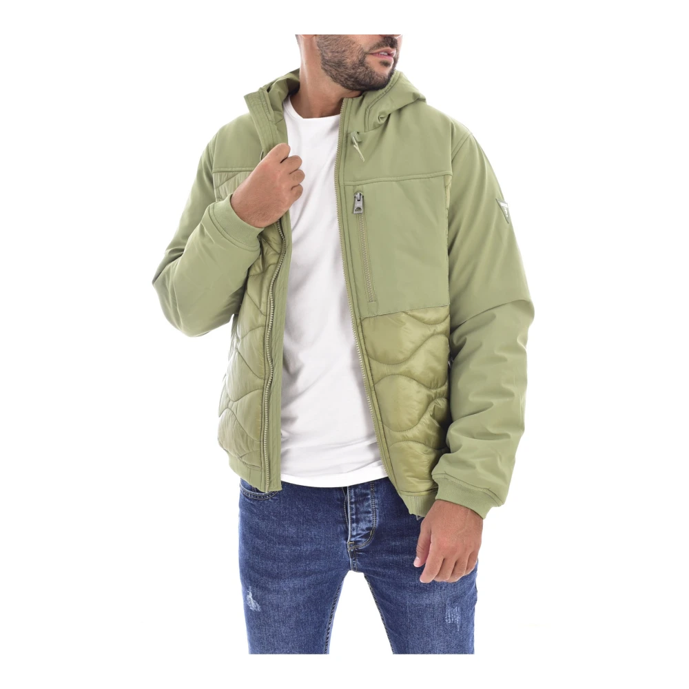 Guess Capuchon Bicolor Gewatteerde Jas Green Heren