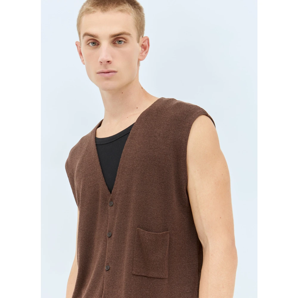 The Row Linnen Zijde Blend Gebreid Vest Brown Heren